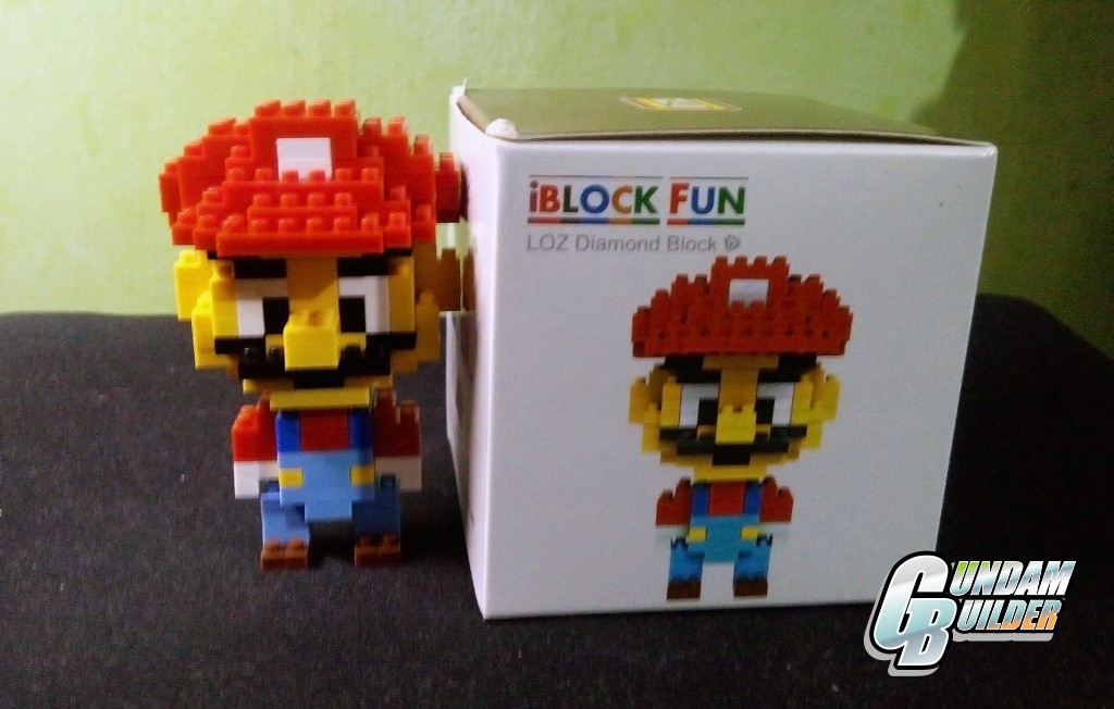 Frontal view of both the built mario blocks, and the box.